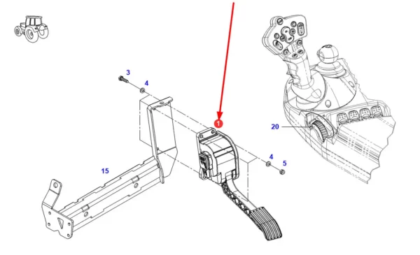 Oryginalny pedał gazu o numerze katalogowym G350810420012, stosowany w ciągnikach rolniczych marki Fendt schemat.