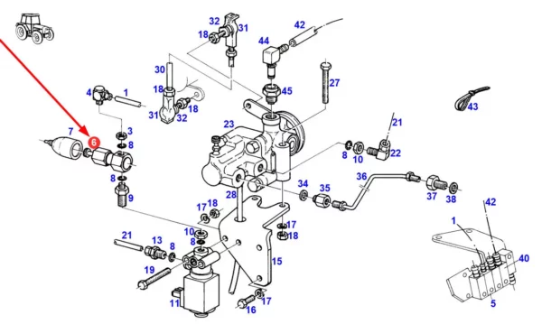 Oryginalny regulator ciśnienia układu pneumatycznych hamulcy o numerze katalogowym G385880060030, stosowany w ciągnikach rolniczych marki Fendt. schemat