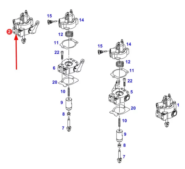 Oryginalny cylinder układu hamulcowego o numerze katalogowym G404150071162, stosowany w ciągnikach rolniczych marki Fendt schemat.