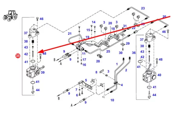 Oryginalny cylinder hamulcowy o numerze katalogowym G716150070061, stosowany w ciągnikach rolniczych marki Fendt schemat