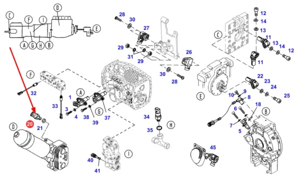 Oryginalny czujnik ciśnienia oleju silnikowego, stosowany w ciągnikach rolniczych marki Fendt. schemat