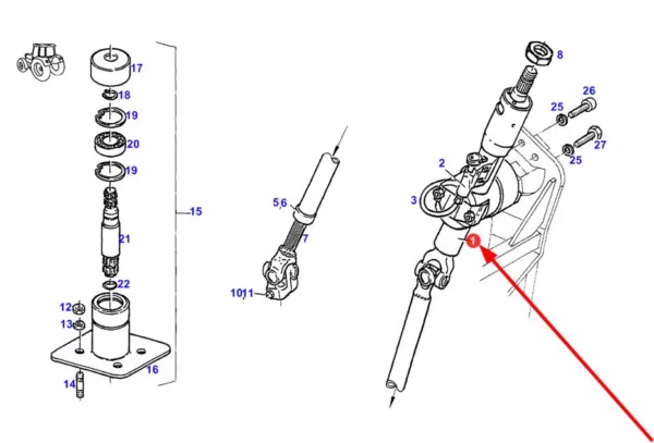 Oryginalna kolumna kierownicza o numerze katalogowym G725400090011, stosowana w ciągnikach rolniczych marki Fendt schemat.