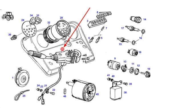 Oryginalny przełącznik dźwigniowy o numerze katalogowym G725900020051, stosowany w ciągnikach rolniczych marki Fendt schemat