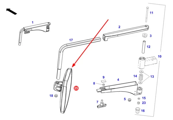 Oryginalne lusterko boczne o numerze katalogowym G737812151020, stosowane w ciągnikach rolniczych marki Fendt schemat