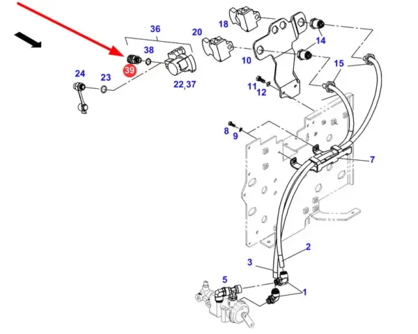 Oryginalny adapter złącza pneumatyki o numerze katalogowym G737880120100, stosowany w ciągnikach rolniczych marki Fendt schemat