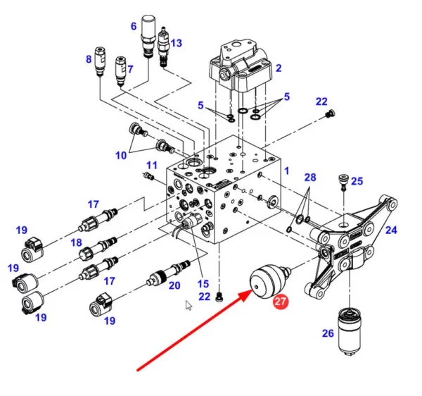 Oryginalny akumulator hydrauliczny o numerze katalogowym G737960020090 stosowany w ciągnikach marki  Fendt schemat.