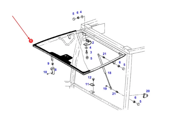 Oryginalna szyba przednia o numerze katalogowym G816810040050, stosowana w ciągnikach rolniczych marki Fendt.-schemat