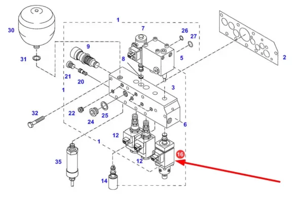 Oryginalny zawór elektryczny, stosowany w ciągnikach marki Fendt schemat.