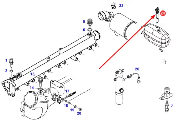 Oryginalny czujnik poziomu płynu chłodzącego, stosowany w ciągnikach marki Fendt schemat.