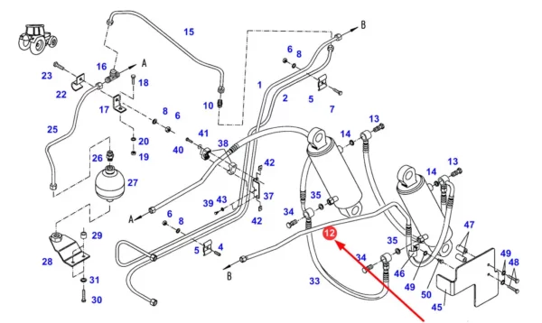 Oryginalny przewód hydrauliczny siłownika podnośnika o numerze katalogowym G916921030050, stosowany w ciągnikach rolniczych marki Fendt schemat.