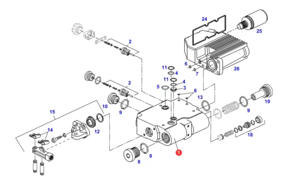 Oryginalny zawór hydrauliczny o numerze katalogowym G916961022021, stosowany w ciągnikach rolniczych marki Fendt schemat.