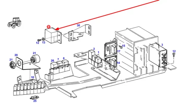 Oryginalny przerywacz kierunkowskazów o numerze katalogowym G920900020020, stosowany w ciągnikach rolniczych marki Fendt. schemat
