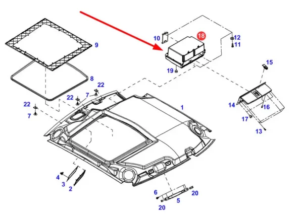 Oryginalny schowek dachowy o numerze katalogowym G931812080101, stosowany w ciągnikach rolniczych marki Fendt schemat