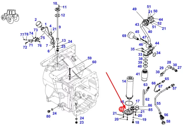 Oryginalna podstawa filtra powrotnego hydrauliki o numerze G931860061020, stosowana w ciągnikach rolniczych marki Fend schemat