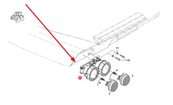 Oryginalny reflektor roboczy o numerze katalogowym G931901112020, stosowany w ciągnikach rolniczych marki Fendt schemat