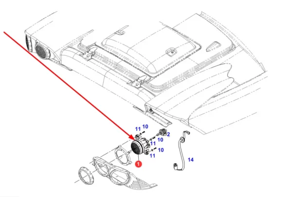 Oryginalna lampa robocza o numerze katalogowym G931901115010, stosowana w ciągnikach rolniczych marki Fendt, Challenger schemat.