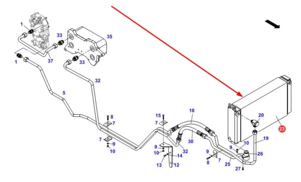 Oryginalna chłodnica oleju o numerze katalogowym H339100510120, stosowana w ciągnikach rolniczych marki Fendt schemat.