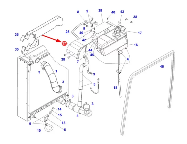 Oryginalny panel osłonowy zbiornika wyrównawczego o numerze katalogowym H339202050041, stosowany w ciągnikach rolniczych marki Fendt schemat.
