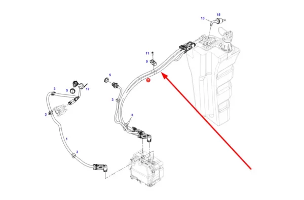 Oryginalny przewód paliwowy o numerze katalogowym H340200730030, stosowany w ciagnikach rolniczych marki Fendt. schemat