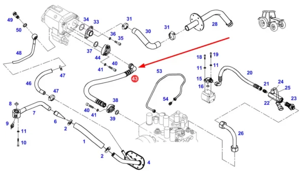 Oryginalny przewód pompy hydraulicznej o numerze katalogowym H412950010010, stosowany w ciągnikach rolniczych marki Fendt schemat