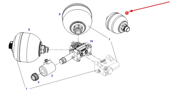 Oryginalny akumulator hydrauliczny o numerze katalogowym H530300150040, stosowany w ciągnikach rolniczych marki Fendt schemat