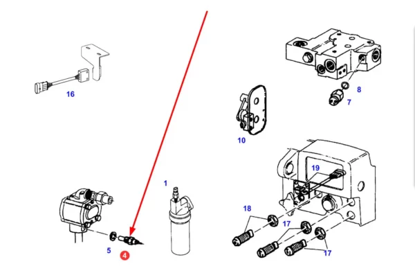 Oryginalny czujnik temperatury oleju hydraulicznego o numerze katalogowym H716900020060, stosowany w ciągnikach rolniczych marki Fendt schemat.