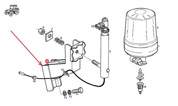 Oryginalny uchwyt lampy ostrzegawczej o numerze katalogowym H716900140011, stosowany w ciągnikach rolniczych marki Fendt. schemat