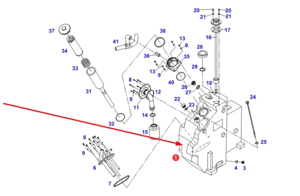 Oryginalny zbiornik oleju hydraulicznego o numerze katalogowym H725860060020, stosowany w ciągnikach rolniczych marki Fendt schemat.