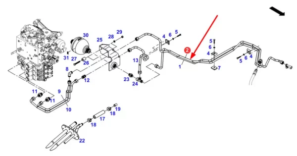 Oryginalny przewód układu hydraulicznego o numerze katalogowym H737921030200, stosowany w ciągnikach rolniczych marki Fendt. schemat