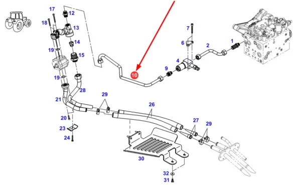 Oryginalny przewód układu hydraulicznego o numerze katalogowym H737950902060, stosowany w ciągnikach rolniczych marki Fendt schemat.