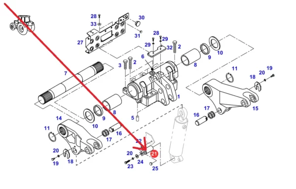 Oryginalny sworzeń mocowania siłownika tylnego podnośnika o numerze katalogowym H816860030042, stosowany w ciągnikach rolniczych marki Fendt, Massey Ferguson, Challenger, Valtra schemat.