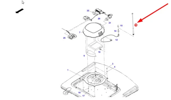 Oryginalna antena o numerze katalogowym H835970190272, stosowana w maszynach rolniczych marki Fendt i Challenger schemat