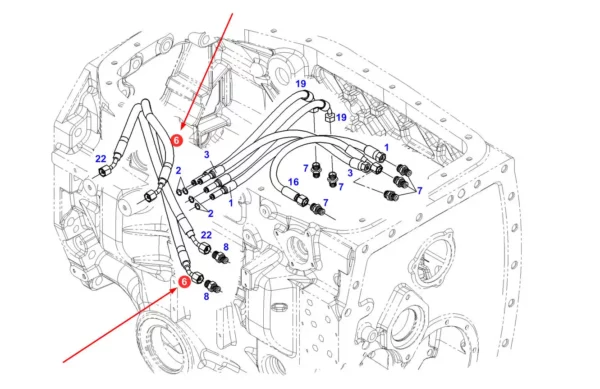 Oryginalny przewód wysokiego ciśnienia o numerze katalogowym H926103620022, stosowany w ciągnikach rolniczych marek Massey Ferguson, Valtra oraz Fendt.-schemat