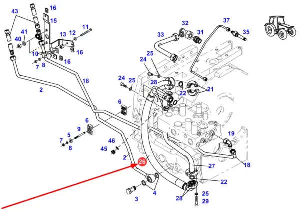 Oryginalny przewód hydrauliczny o numerze katalogowym H930950010031, stosowany w ciągnikach rolniczych marki Fendt schemat.