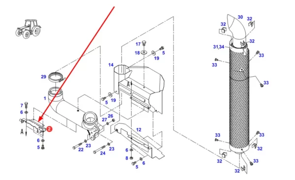 Oryginalny uchwyt mocowania rury wydechowej o numerze katalogowym H931202100160, stosowany w ciągnikach rolniczych marki Fendt schemat.