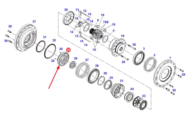 Oryginalna piasta mechanizmu różnicowego o numerze katalogowym H931303190050, stosowana w ciągnikachrolniczych marki Fendt schemat.