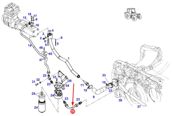 Oryginalny przewód metalowy o numerze H931303231040, stosowany w ciągnikach rolniczych marki Fendt.