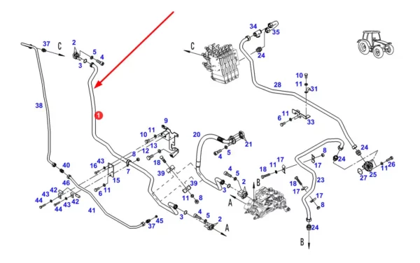 Oryginalny przewód metalowy hydrauliczny o numerze katalogowym H931952010011, stosowany w ciągnikach rolniczych marki Fendt. schemat
