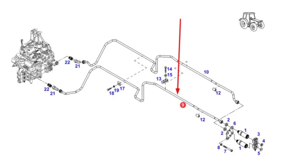 Oryginalny przewód układu hydraulicznego o numerze katalogowym H931962100011, stosowany w ciągnikach rolniczych marki Fendt. schemat