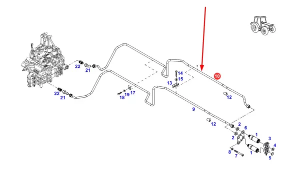 Oryginalny przewód układu hydraulicznego o numerze katalogowym H931962100021, stosowany w ciągnikach rolniczych marki Fendt. schemat