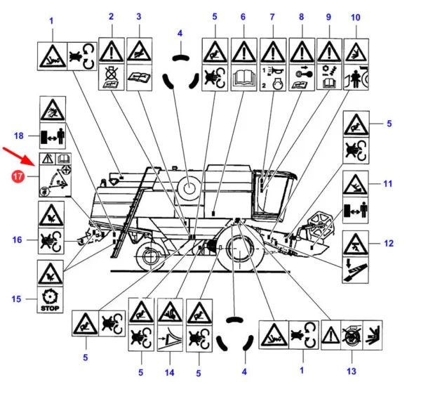 Naklejka informacyjna o numerze LA341000131, stosowana w kombajnach zbożowych marki Massey Ferguson i Fendt.