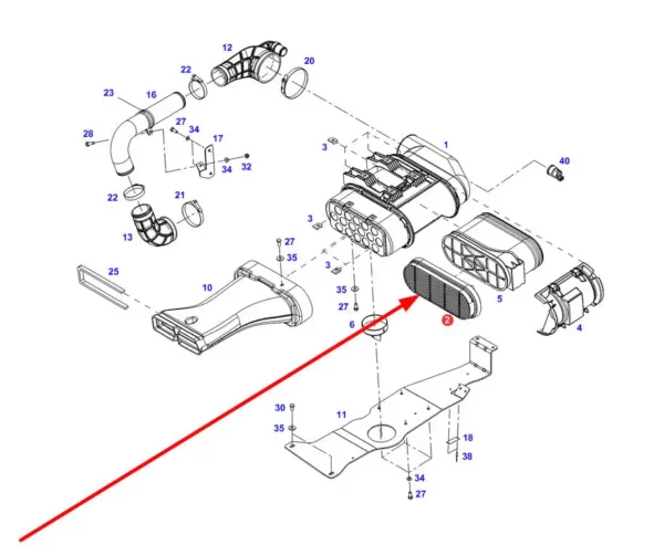 Oryginalny filtr powietrza o numerze katalogowym V36539700, stosowany w ciągnikach rolniczych marek Fendt, Valtra schemat.
