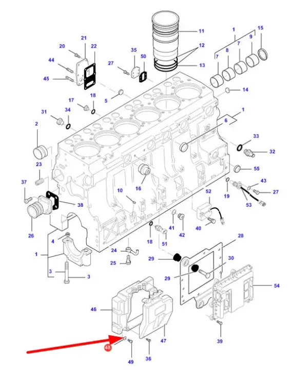 Oryginalna podkładka bloku cylindra M6 o numerze katalogowym V500150642, stosowana w maszynach i pojazdach rolniczych marek Challenger, Massey Ferguson, Valtra oraz Fendt schemat.