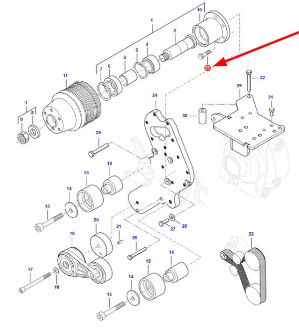 Oryginalna śruba z łbem 6-kątnym, pełny gwint M10 x 30 x 1.5 o numerze katalogowym V528801810, stosowana w kombajnach zbożowych marek Massey Ferguson, Fendt, Challenger, Laverda i Valtra schemat.