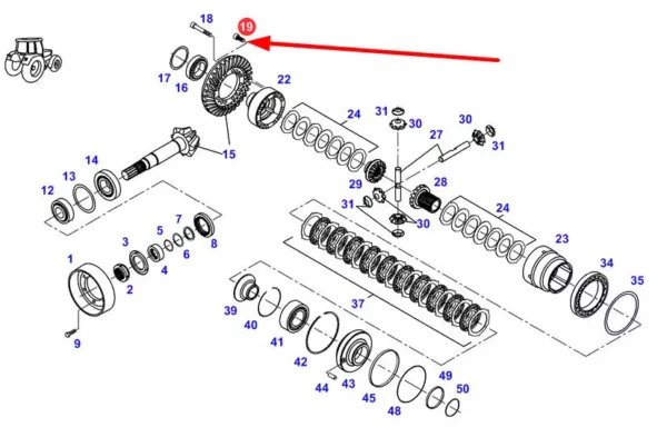 Oryginalna śruba koła talerzowego mechanizmu różnicowego o wymiarach M12 x 30 mm, numerze katalogowym X485018800000, stosowana w ciągnikach marki Fendt schemat