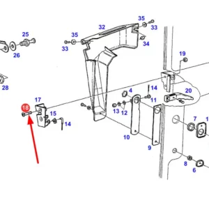 Oryginalna śruba z pełnym gwintem zamka drzwi o wymiarach  M8 X 40 i numerze katalogowym X497825500000, stosowany w ciągnikach rolniczych marek Challenger oraz Fendt schemat.