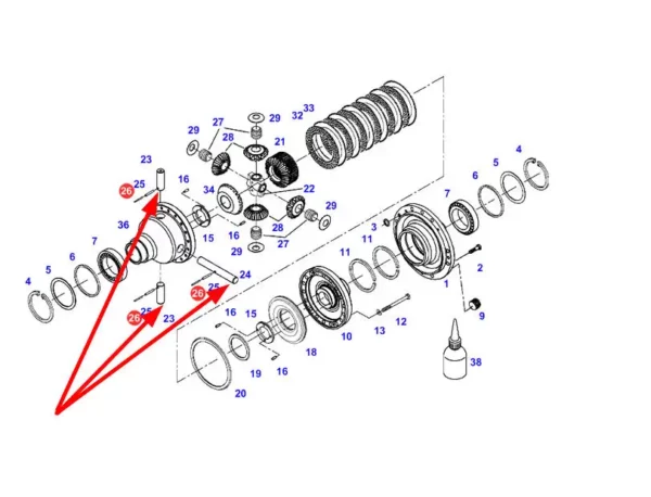 Oryginalny kołek sprężysty mechanizmu różnicowegp o wymiarach 3,50 X 40 i numerze katalogowym X500613546000, stosowany w ciągnikach rolniczych Challenger, Fendt oraz Massey Ferguson schemat.