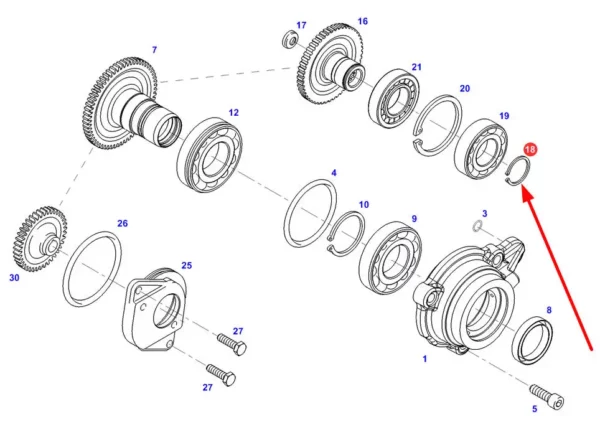 Oryginalny pierścień segera zewnętrzny o wymiarach 40 x 1,75, stosowany w ciągnikach rolniczych Fendt, Massey Ferguson, Valtra oraz Challenger schemat.