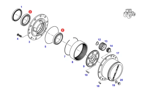 Oryginalny pierścień zewnętrzny segera o wymiarach 45 x 3 i numerze katalogowym X530007646000, stosowany w maszynach rolniczych marki Fendt.
