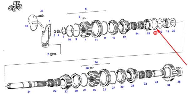 Oryginalny wewnętrzny pierścień segera skrzyni biegów o numerze katalogowym X530106101000, stosowany w ciągnikach marki Fendt schemat.